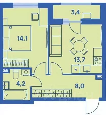 2-к кв. Пермский край, Пермь ул. Карпинского, 115 (41.7 м) - Фото 1