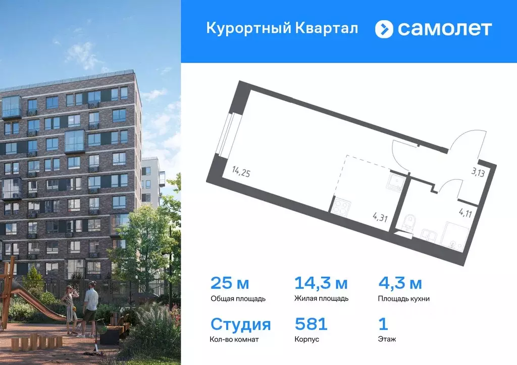 Студия Санкт-Петербург пос. Песочный, Садовая ул., 77 (25.0 м) - Фото 0