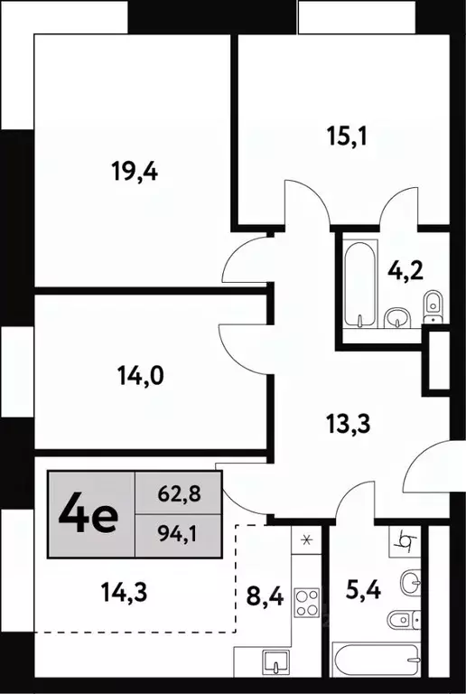 4-к кв. Москва Фестивальная ул., 15к6 (94.1 м) - Фото 0