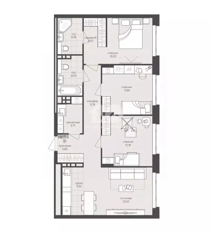 3-к кв. Новосибирская область, Новосибирск Кедровая ул., 79 (85.2 м) - Фото 2