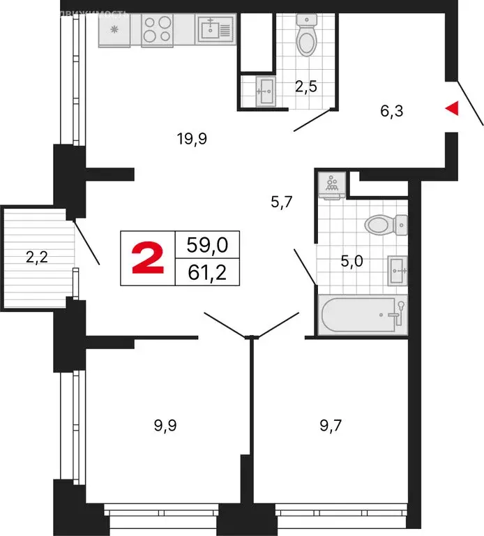 2-комнатная квартира: Москва, ЖК Бестселлер (61.2 м) - Фото 1