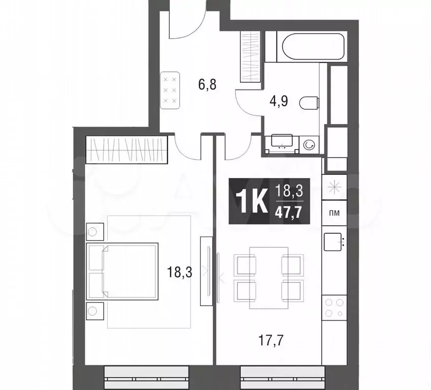 1-к. квартира, 46,9 м, 31/53 эт. - Фото 1