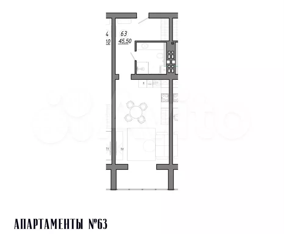 Апартаменты-студия, 46 м, 4/5 эт. - Фото 1