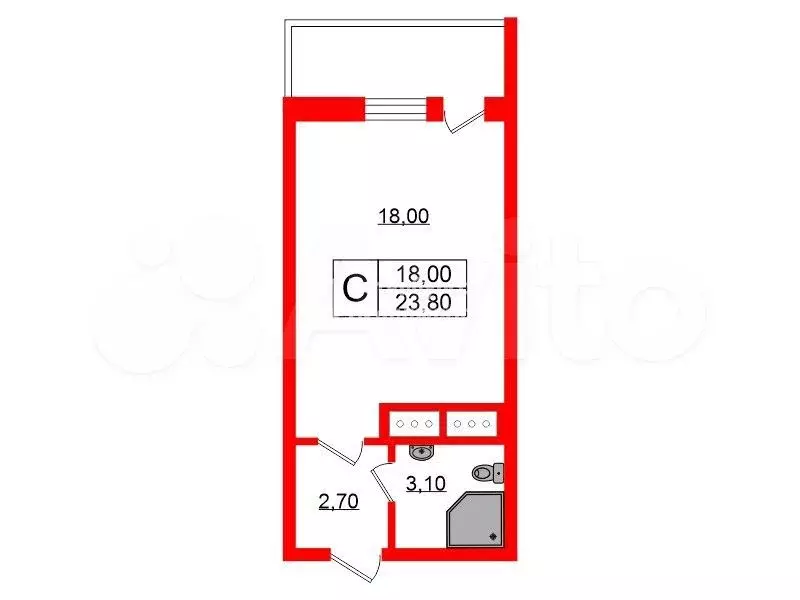 Квартира-студия, 23,8 м, 12/25 эт. - Фото 0