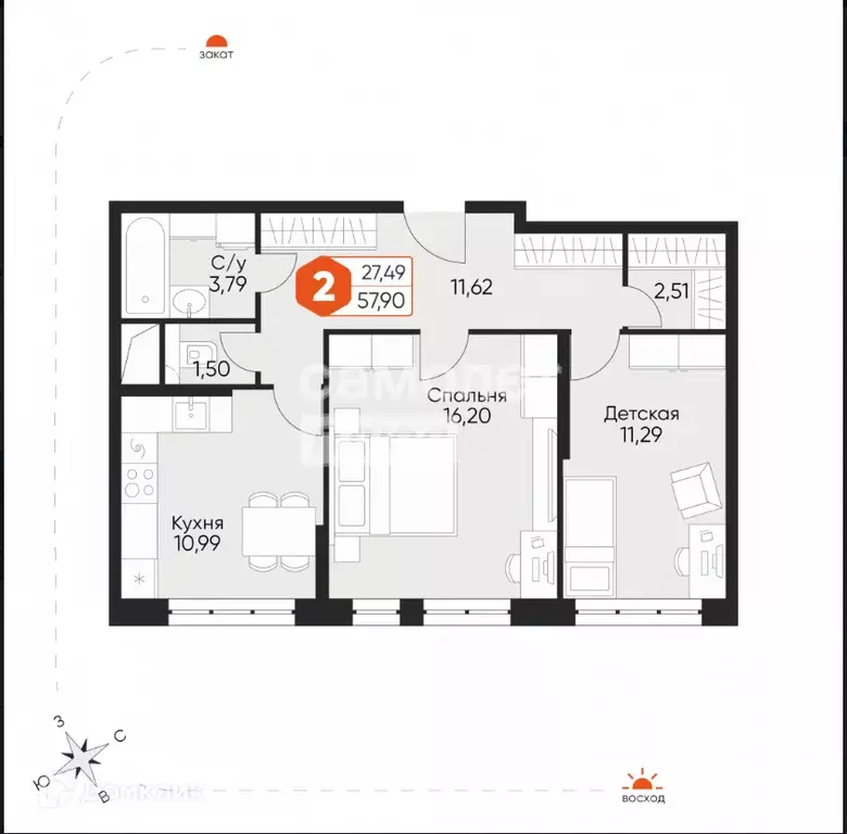 Продаётся 2-к квартира, 57.9 м - Фото 0