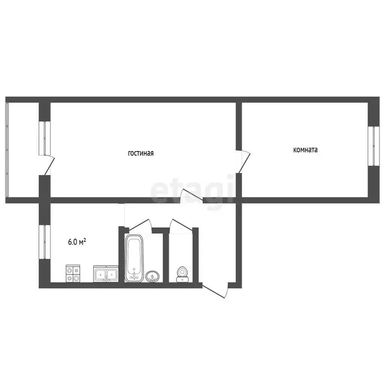Квартира, 2 комнаты, 43 м - Фото 1