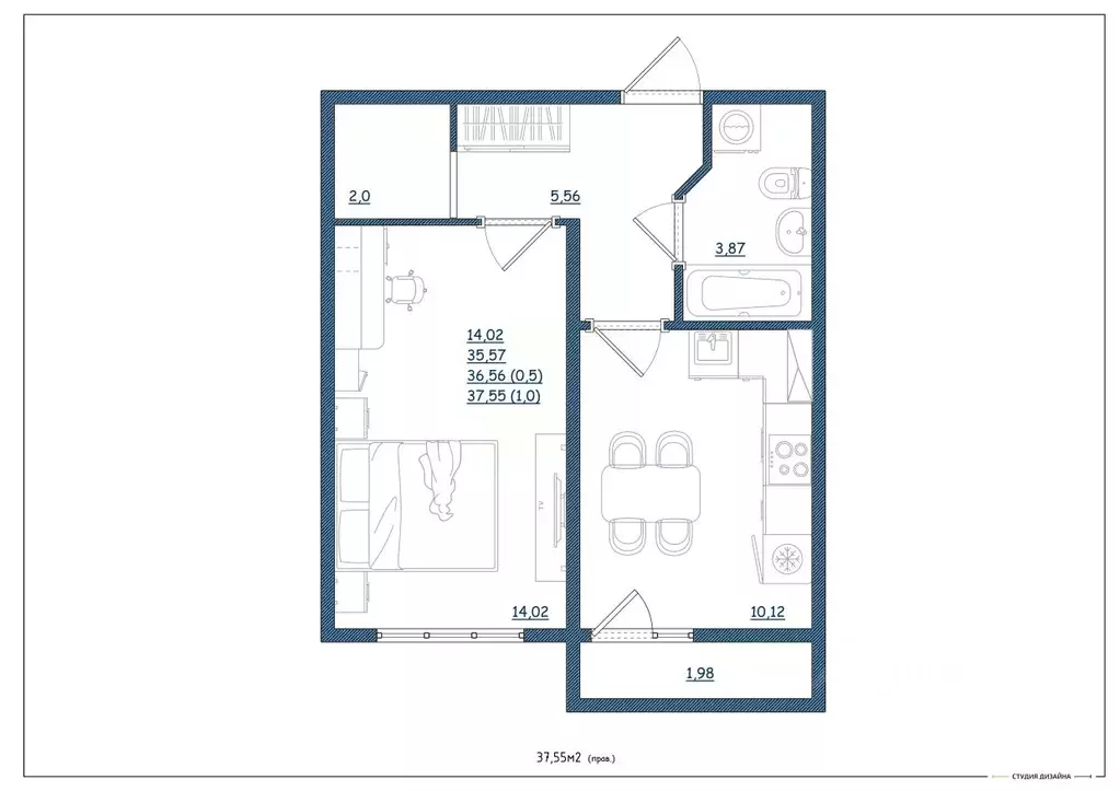 1-к кв. Тверская область, Тверь Новочеркасская ул., 48 (37.55 м) - Фото 1