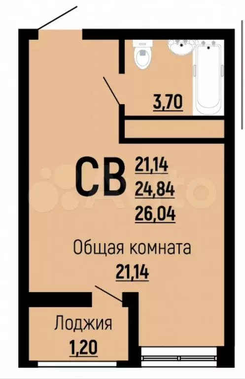 Квартира-студия, 26 м, 4/24 эт. - Фото 1