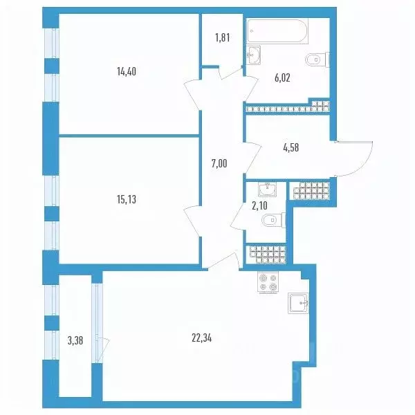 2-к кв. Санкт-Петербург Дефанс жилой комплекс (75.07 м) - Фото 0