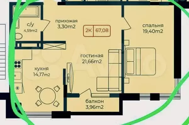2-к. квартира, 67 м, 6/12 эт. - Фото 0