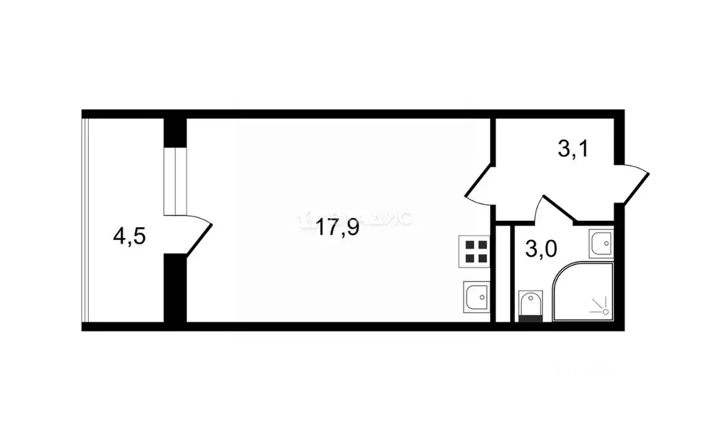 Студия Санкт-Петербург просп. Ветеранов, 214 (24.0 м) - Фото 1