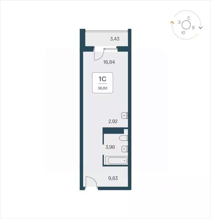 Студия Новосибирская область, Новосибирск Красный просп., 180 (36.8 м) - Фото 1
