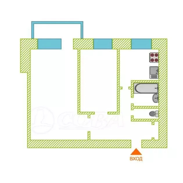 2-комнатная квартира: Тюмень, улица Республики, 39 (44.2 м) - Фото 1