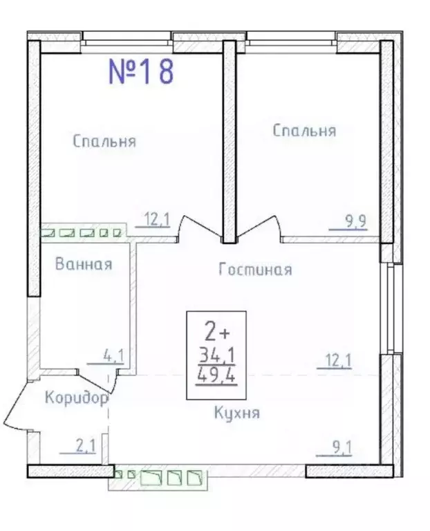 2-к кв. Башкортостан, Уфа ул. Братьев Кадомцевых, 17 (49.7 м) - Фото 2