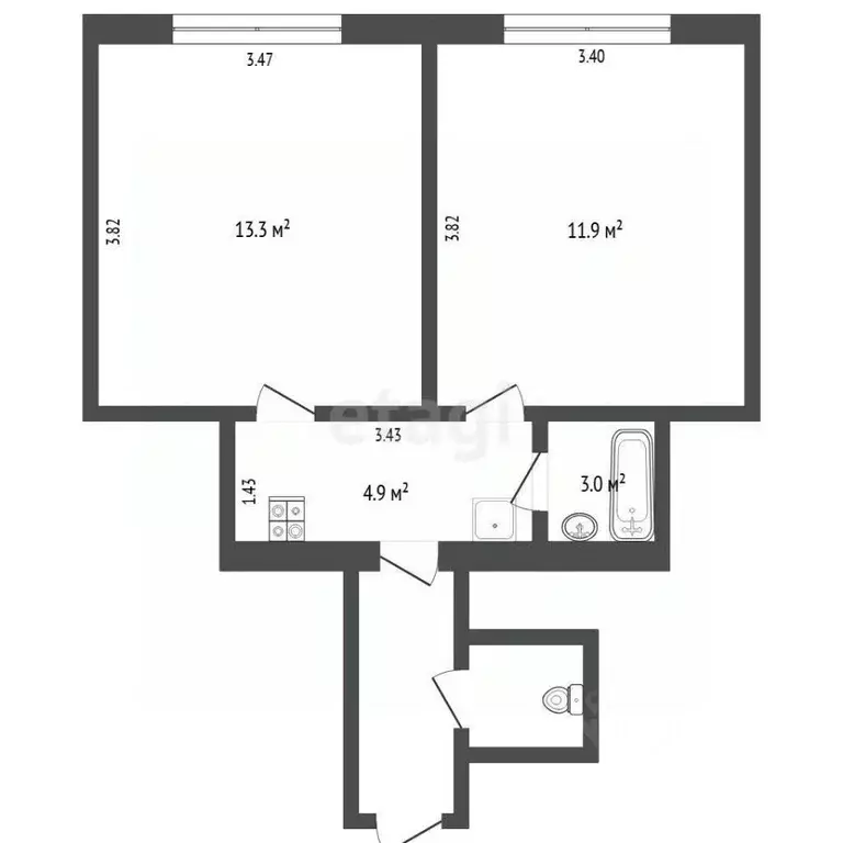 2-к кв. Тюменская область, Тюмень Олимпийская ул., 25 (34.7 м) - Фото 1