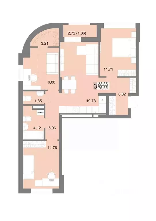 3-к кв. Свердловская область, Екатеринбург ул. Тенистая, 8с4 (75.55 м) - Фото 0