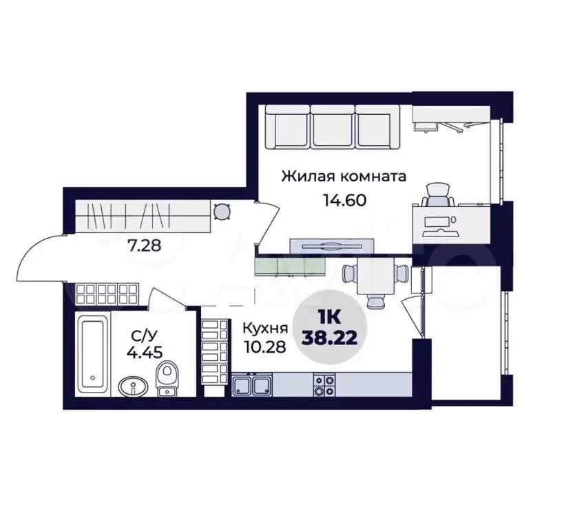 1-к. квартира, 35,9 м, 1/25 эт. - Фото 0