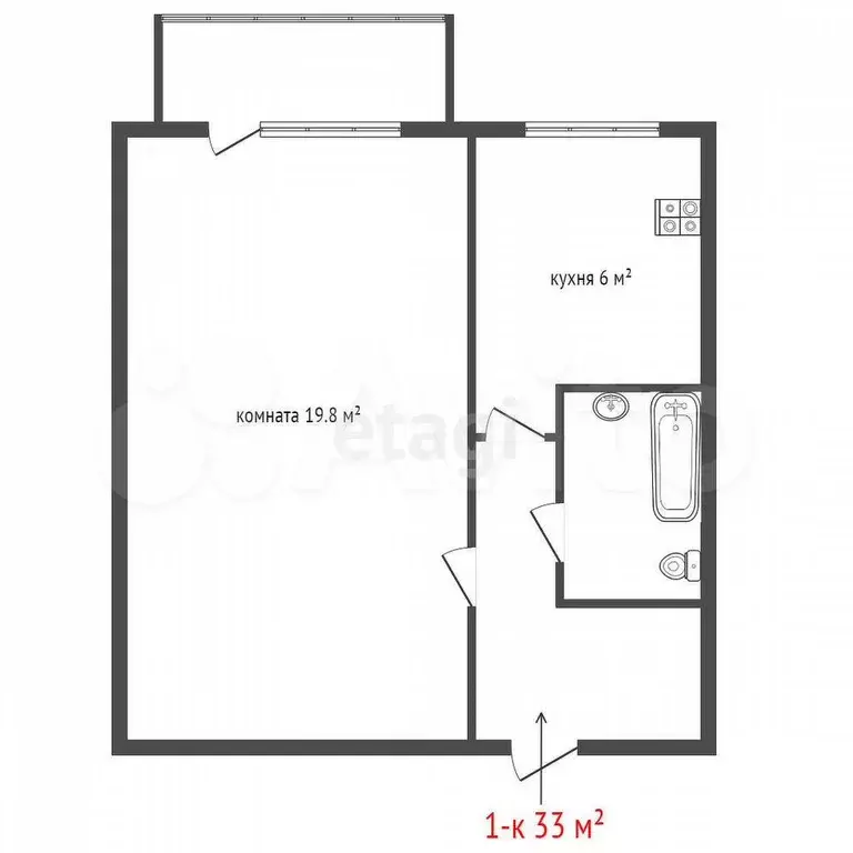 1-к. квартира, 33 м, 5/9 эт. - Фото 0