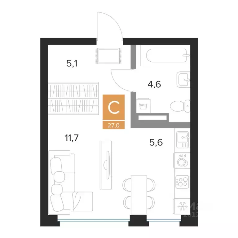 Студия Курская область, Курск Парковый квартал Чувства жилой комплекс ... - Фото 1