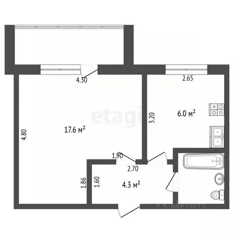 1-к кв. Тюменская область, Тюмень Садовая ул., 121а (31.0 м) - Фото 1