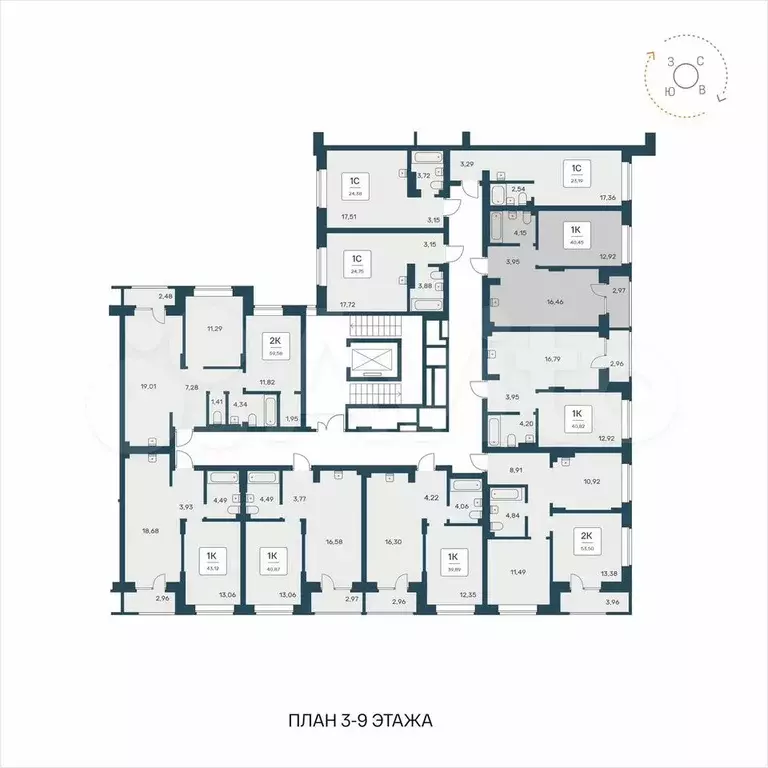 1-к. квартира, 40,5 м, 9/9 эт. - Фото 1