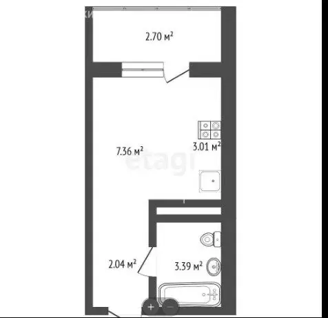 Квартира-студия: Тюмень, улица Новосёлов, 117 (17 м) - Фото 2