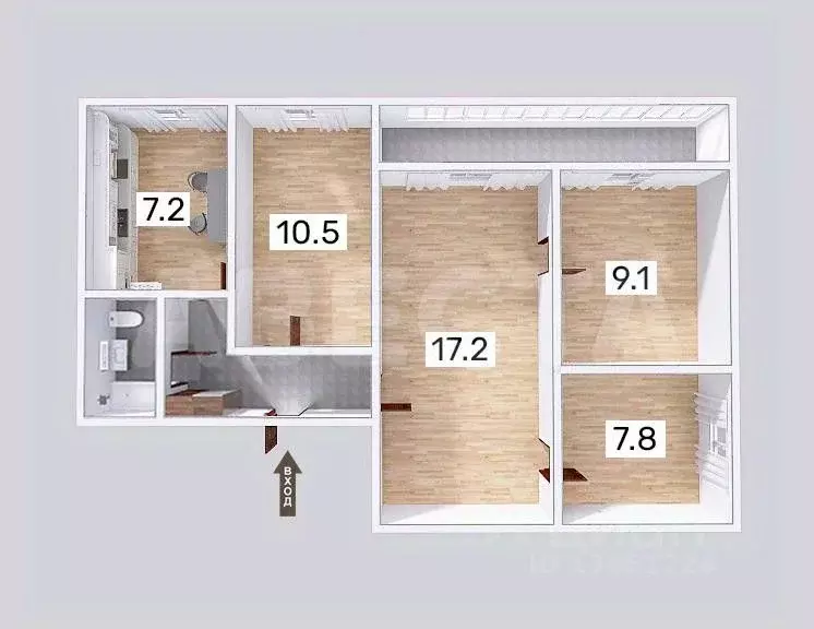 4-к кв. Омская область, Омск Заозерный мкр, ул. Лаптева, 6 (61.2 м) - Фото 2
