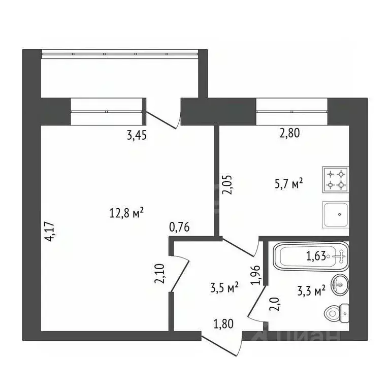1-к кв. Башкортостан, Уфа ул. Рихарда Зорге, 74 (25.2 м) - Фото 2