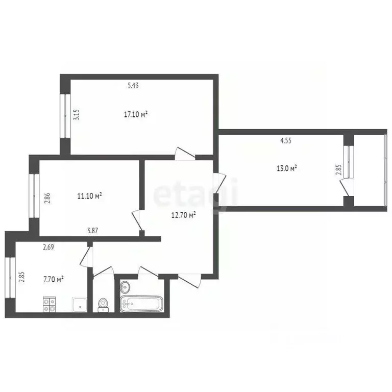 3-к кв. Ямало-Ненецкий АО, Новый Уренгой Советский мкр, 5/1 (66.4 м) - Фото 2
