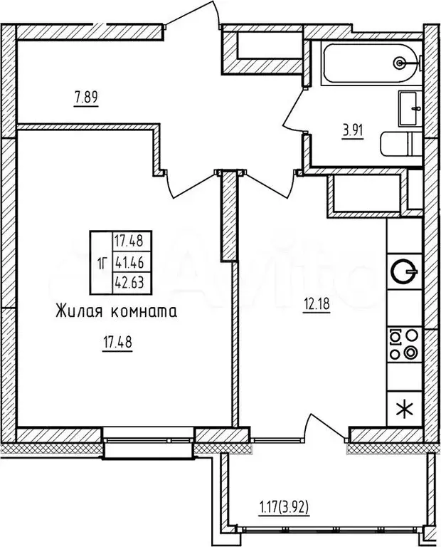 1-к. квартира, 42,6м, 13/19эт. - Фото 0