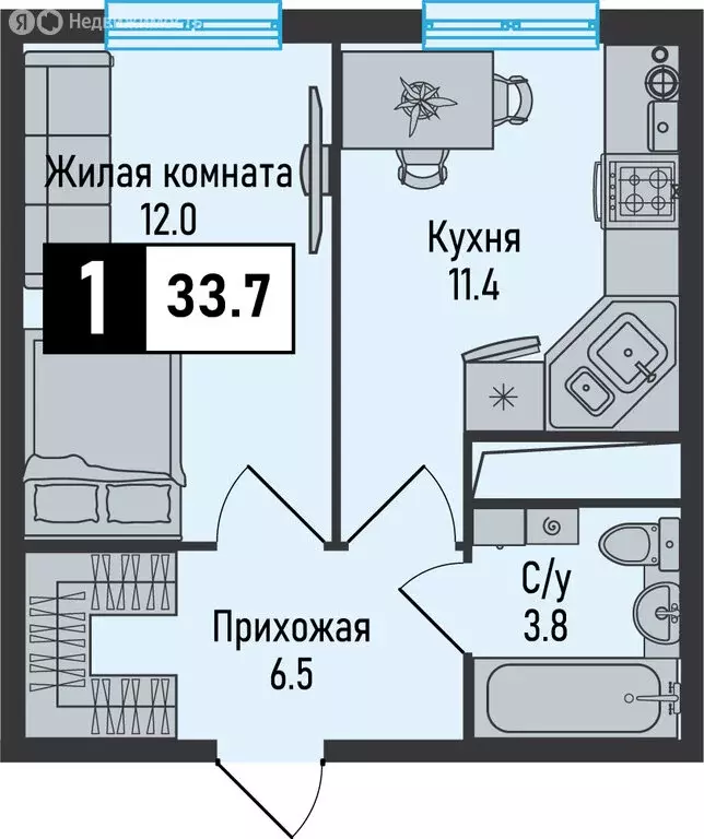 1-комнатная квартира: Железноводск, посёлок Иноземцево, посёлок ... - Фото 0