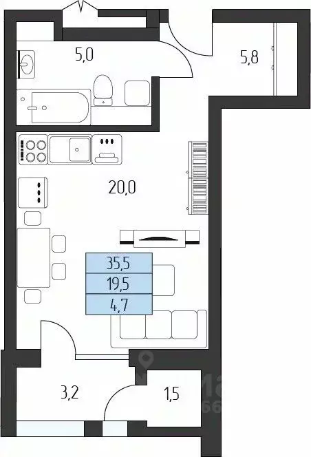 Студия Карачаево-Черкесия, Зеленчукский район, с. Архыз  (32.85 м) - Фото 1
