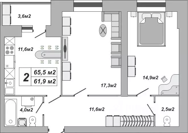 2-к кв. Тамбовская область, Тамбов ул. Чичерина, 7/3 (65.5 м) - Фото 0
