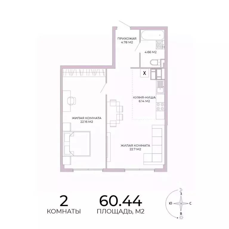 2-к кв. Пензенская область, Пенза Побочинская ул., с18 (60.44 м) - Фото 0