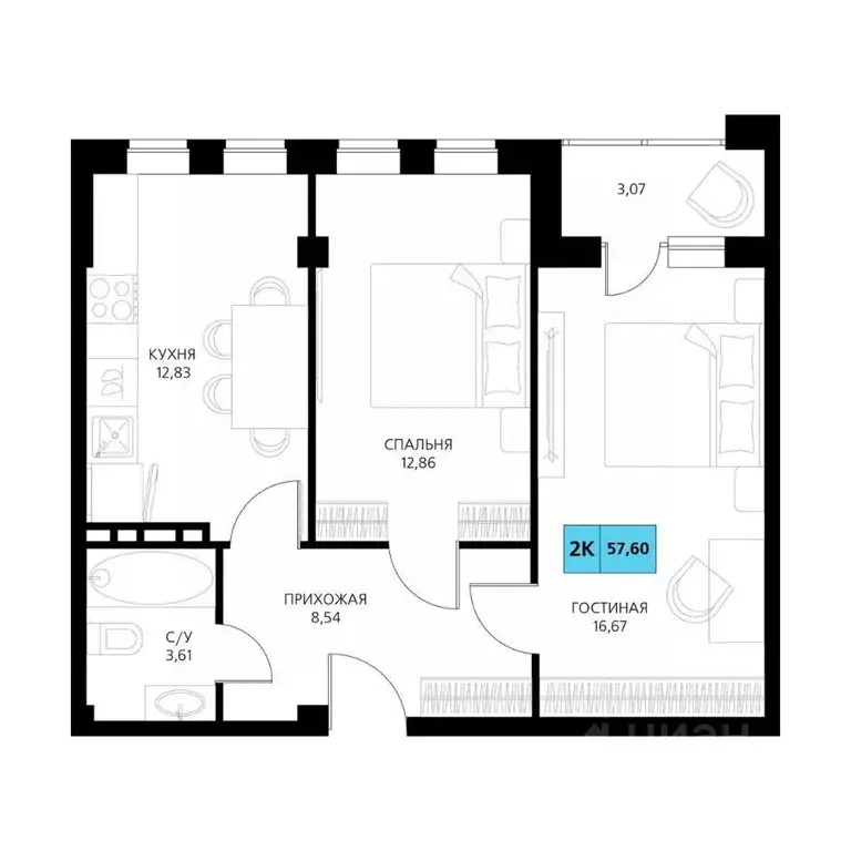 2-к кв. Дагестан, Дербент  (57.6 м) - Фото 1