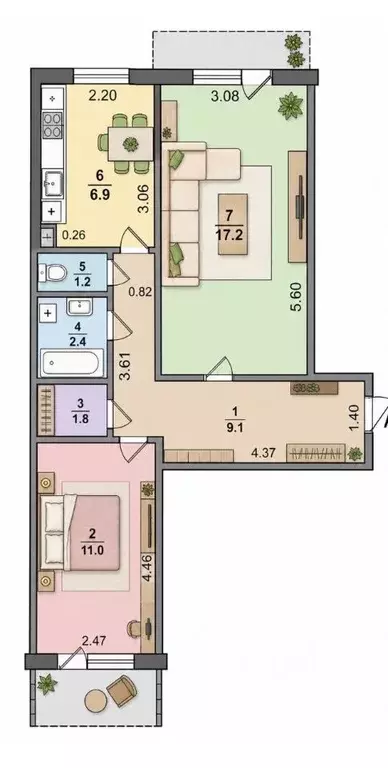 2-к кв. Башкортостан, Уфа Кольцевая ул., 207 (52.2 м) - Фото 1