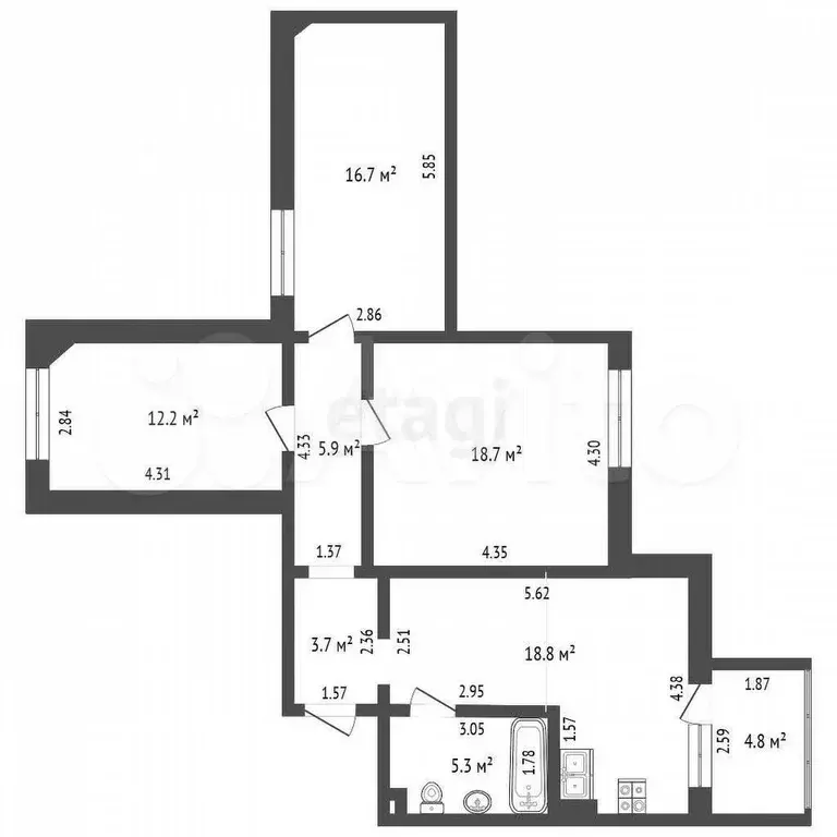 3-к. квартира, 77,7 м, 5/5 эт. - Фото 0