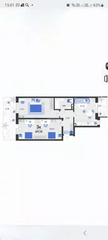 2-к кв. Краснодарский край, Динская ст-ца ул. Спортивная, 2А (69.1 м) - Фото 2