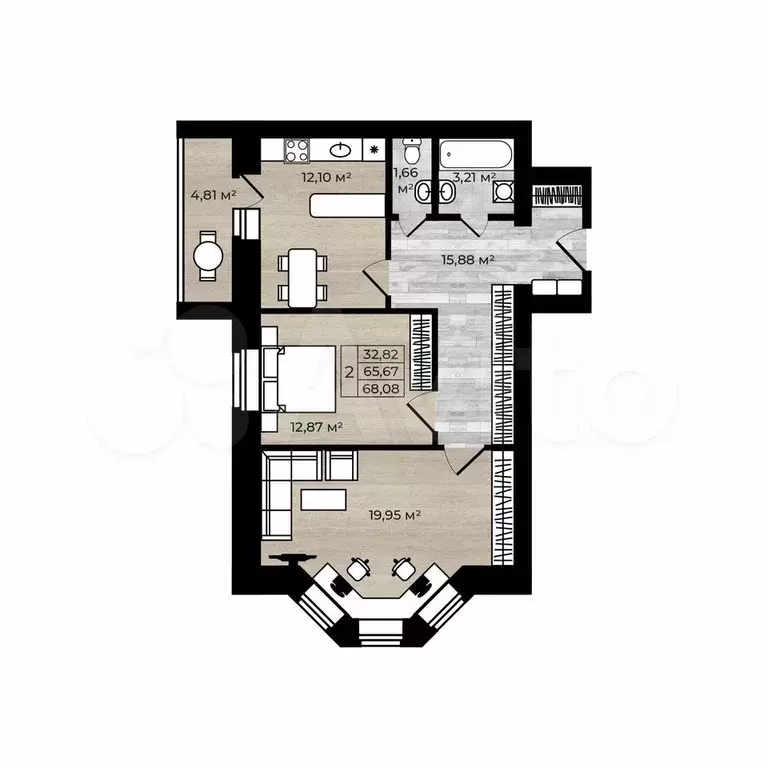 2-к. квартира, 68,1 м, 2/5 эт. - Фото 0