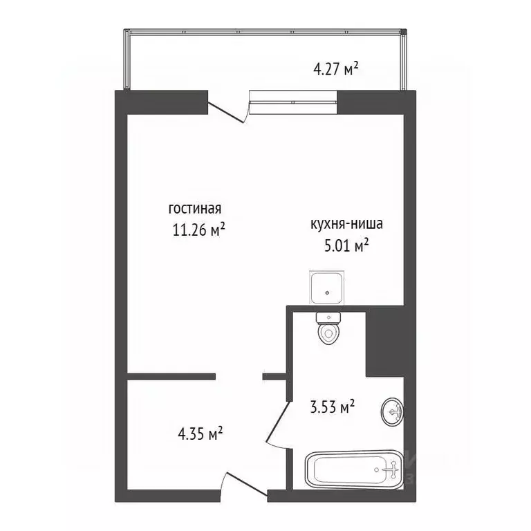Студия Красноярский край, Красноярск Нанжуль-Солнечный мкр, ул. ... - Фото 2