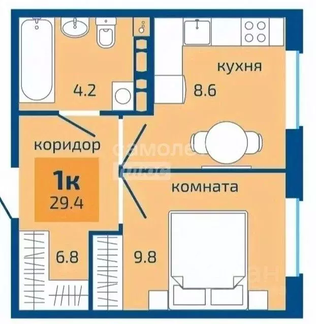 Студия Пермский край, Пермь Целинная ул., 59к2 (29.4 м) - Фото 2