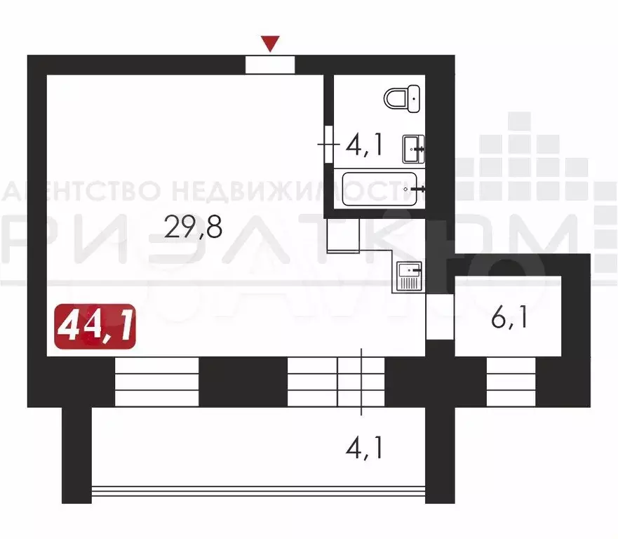 1-к. квартира, 44,1 м, 1/9 эт. - Фото 0