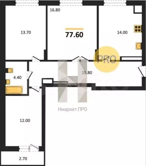 3-к. квартира, 77,6 м, 2/8 эт. - Фото 1