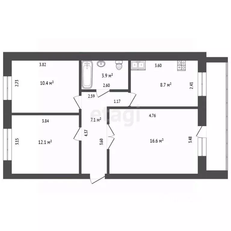 3-к кв. Тюменская область, Тюмень ул. Мамина-Сибиряка, 20 (58.8 м) - Фото 2