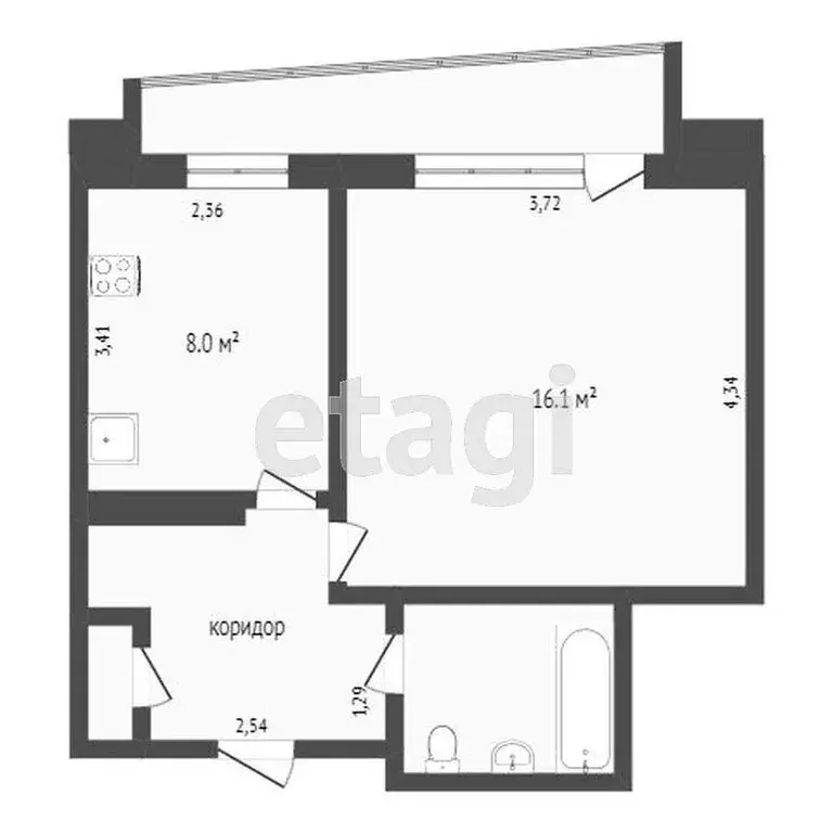 1-комнатная квартира: Улан-Удэ, улица Радикальцева, 4 (32.9 м) - Фото 1