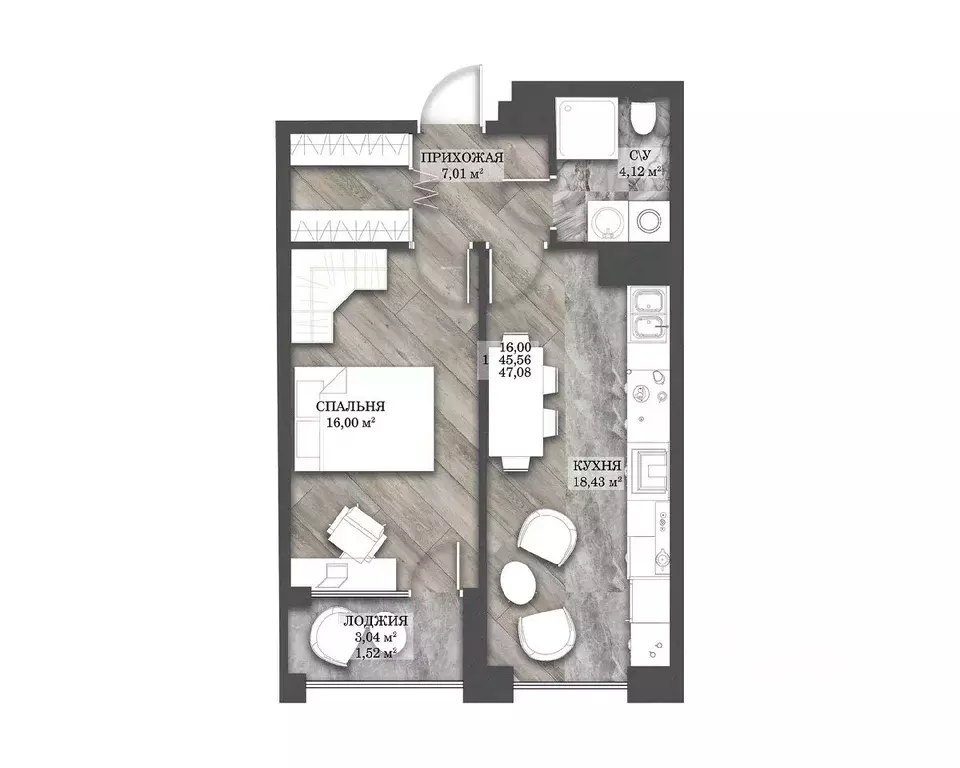 1-к кв. Ивановская область, Иваново просп. Ленина, 55В (47.08 м) - Фото 1