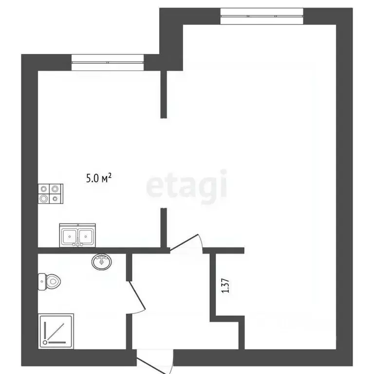 Студия Башкортостан, Стерлитамак ул. 7 Ноября, 101 (41.1 м) - Фото 2