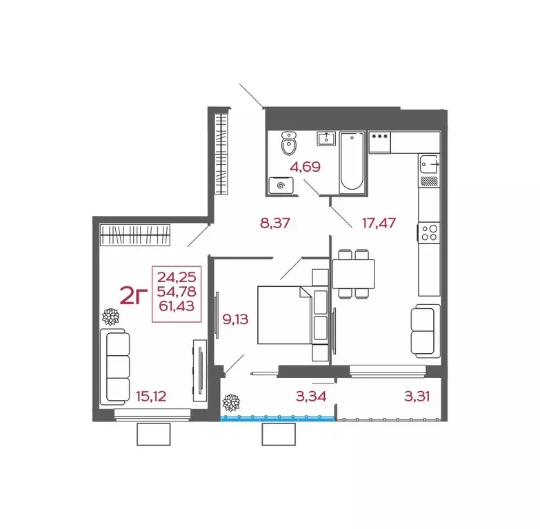 2-к кв. Пензенская область, Пенза ул. Баталина, 31 (61.43 м) - Фото 1