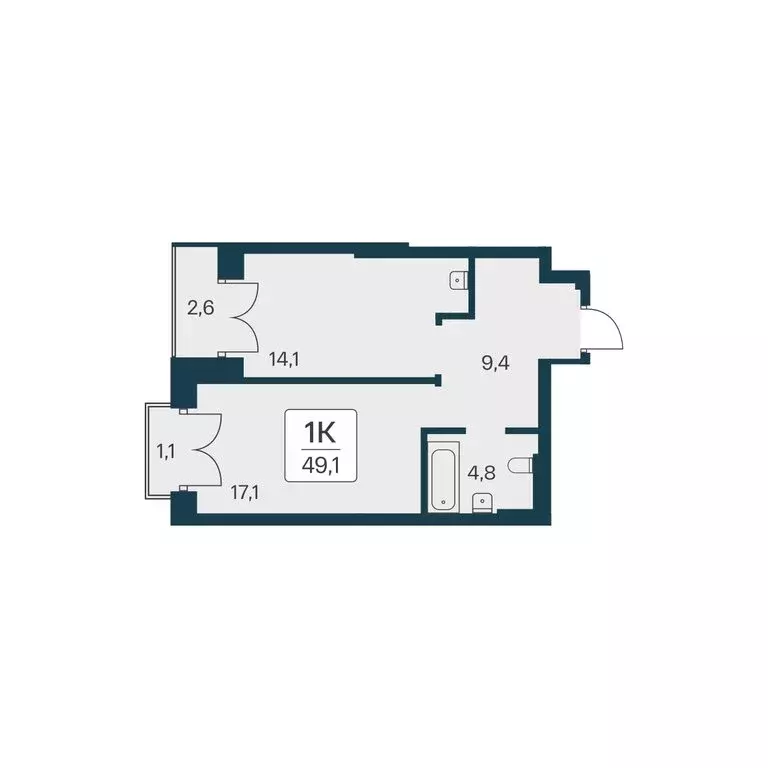 1-комнатная квартира: Новосибирск, ЖК Расцветай на Красном (49.1 м) - Фото 0