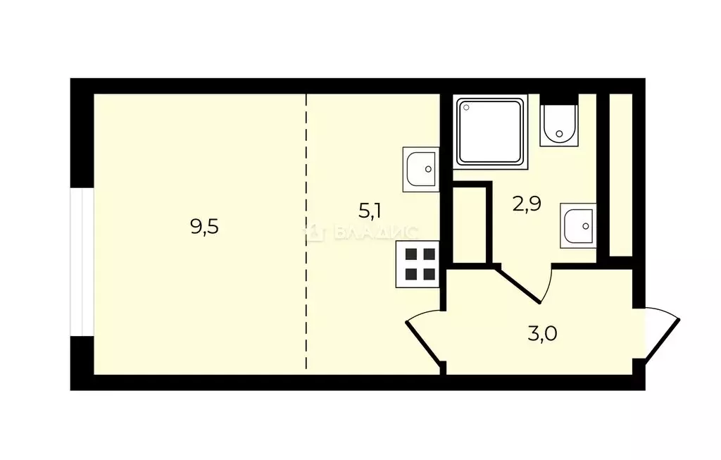 Квартира-студия: Санкт-Петербург, Пахомовская улица, 14к2 (21 м) - Фото 1